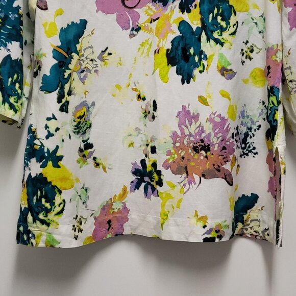 Premise Womens Top Large Linen Blend Boho Floral Lace Accent Coastal Cottagecore - Picture 3 of 14